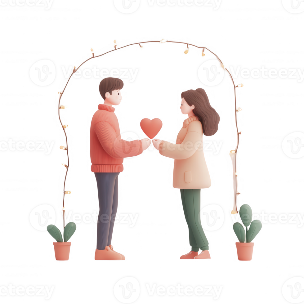 A couple exchanging love in a cozy, romantic setting with plants and lights. png