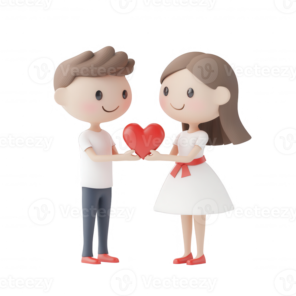 A couple holding a heart symbolizing love and affection in a cheerful style. png