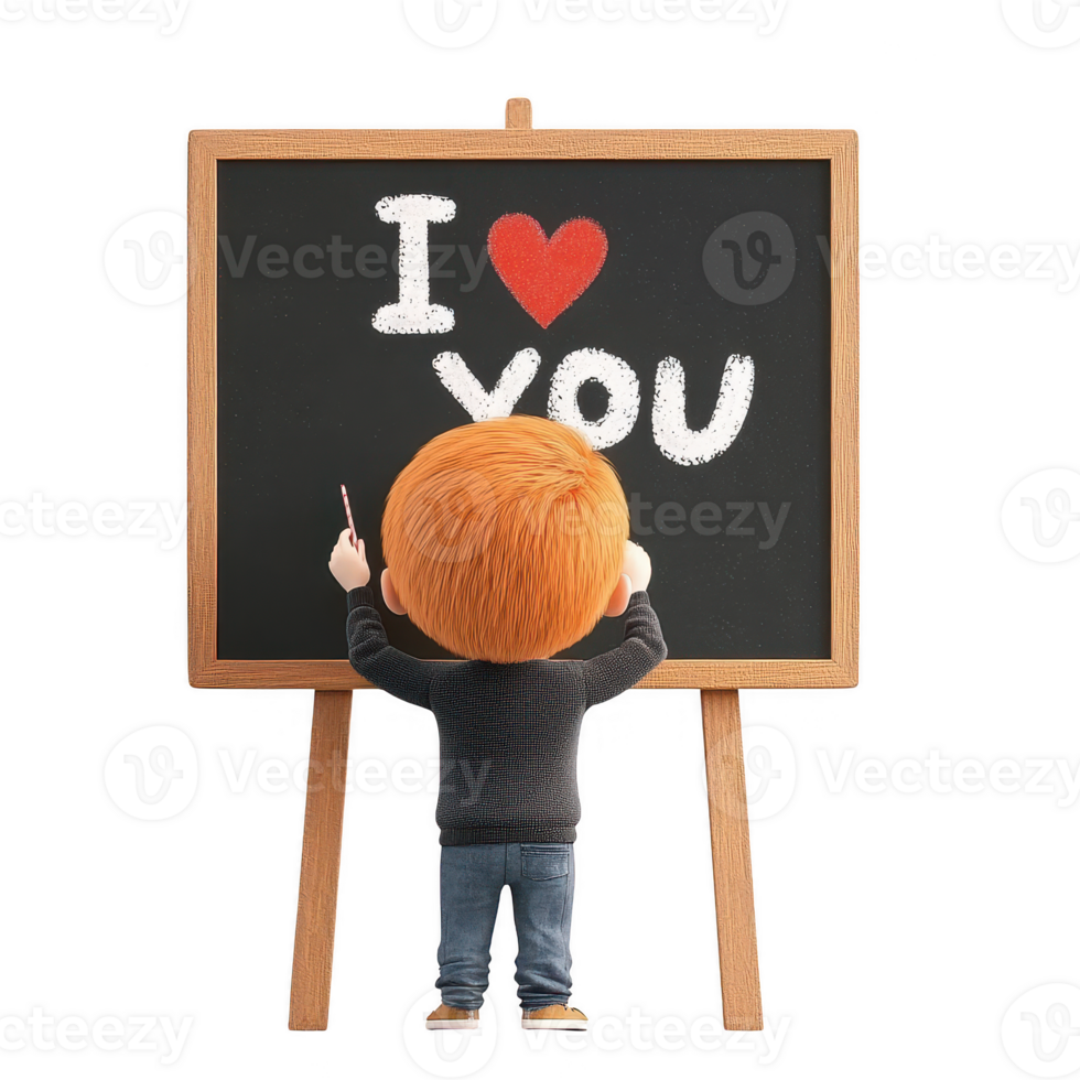A child drawing a heartfelt message on a chalkboard, expressing love and creativity. png