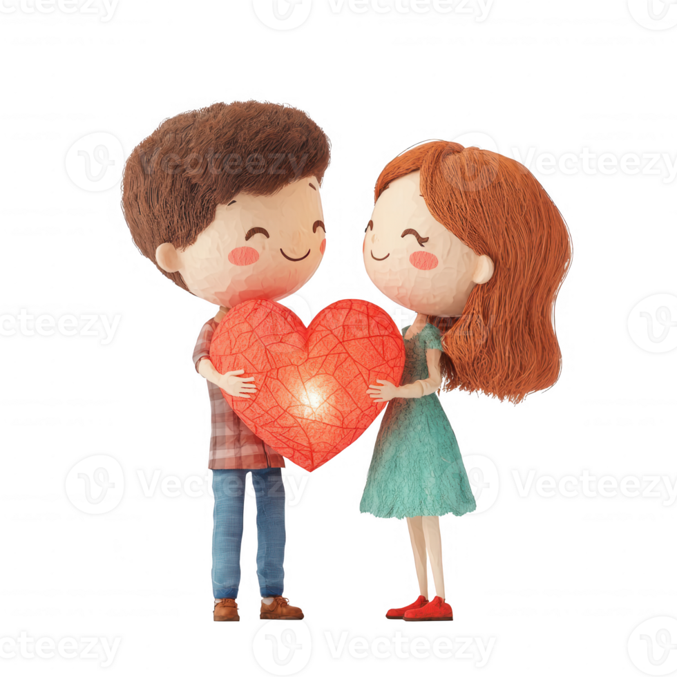 A couple joyfully holding a glowing heart, symbolizing love and connection. png