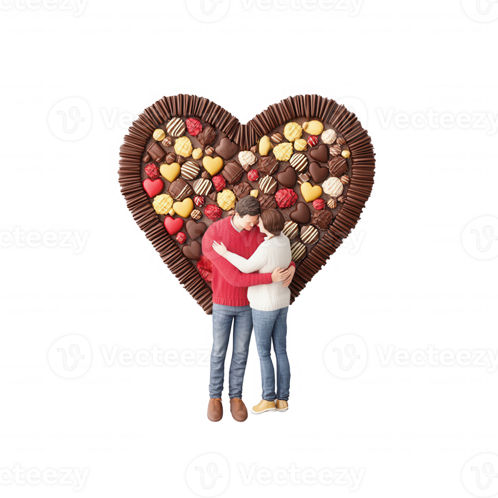 A heart-shaped arrangement of assorted chocolates symbolizing love and romance. png