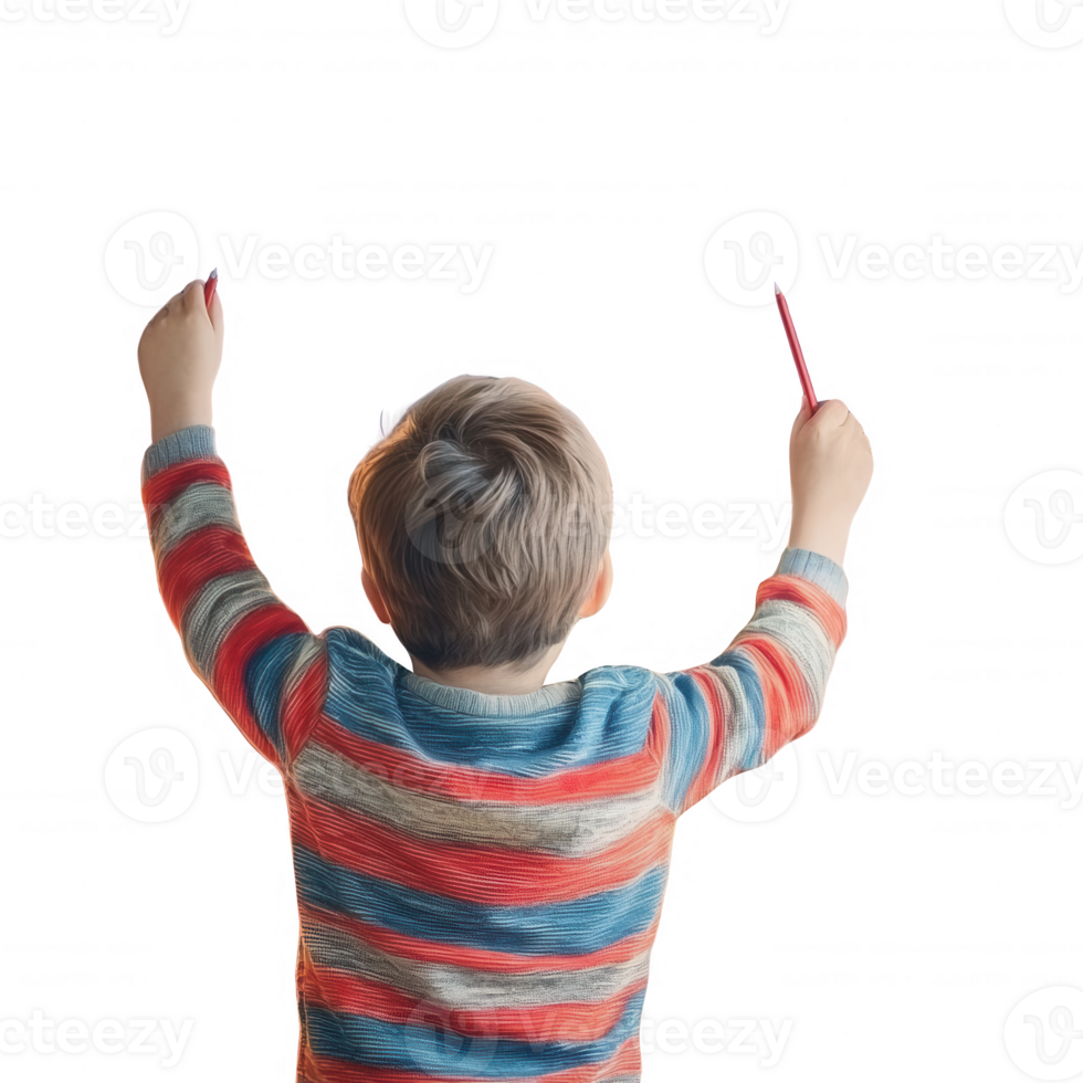 A joyful child celebrates creativity with colored pencils, expressing their imagination. png