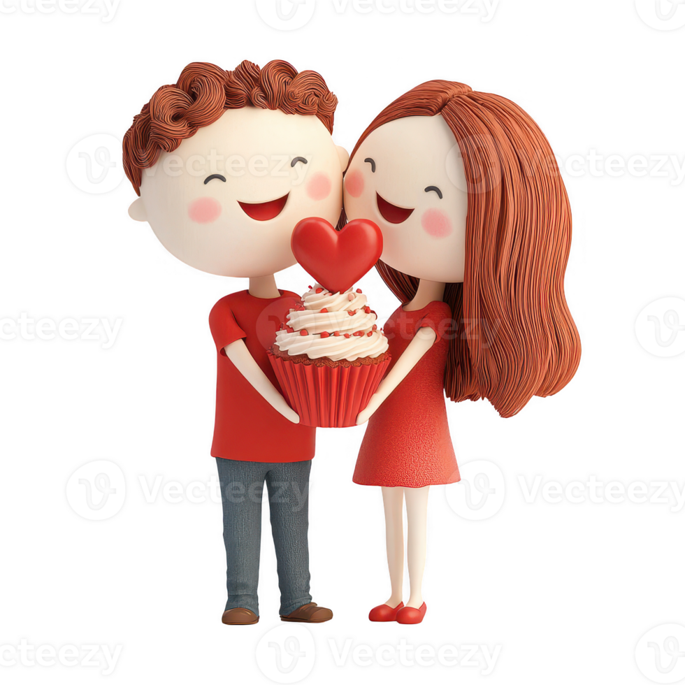 A joyful couple celebrates love with a cupcake, conveying happiness and togetherness. png