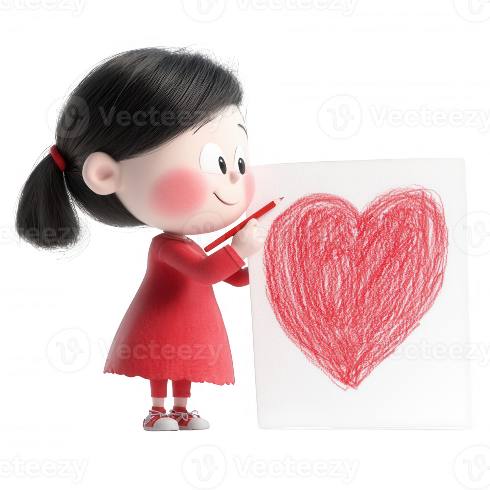 A joyful child drawing a red heart with creativity and imagination. png