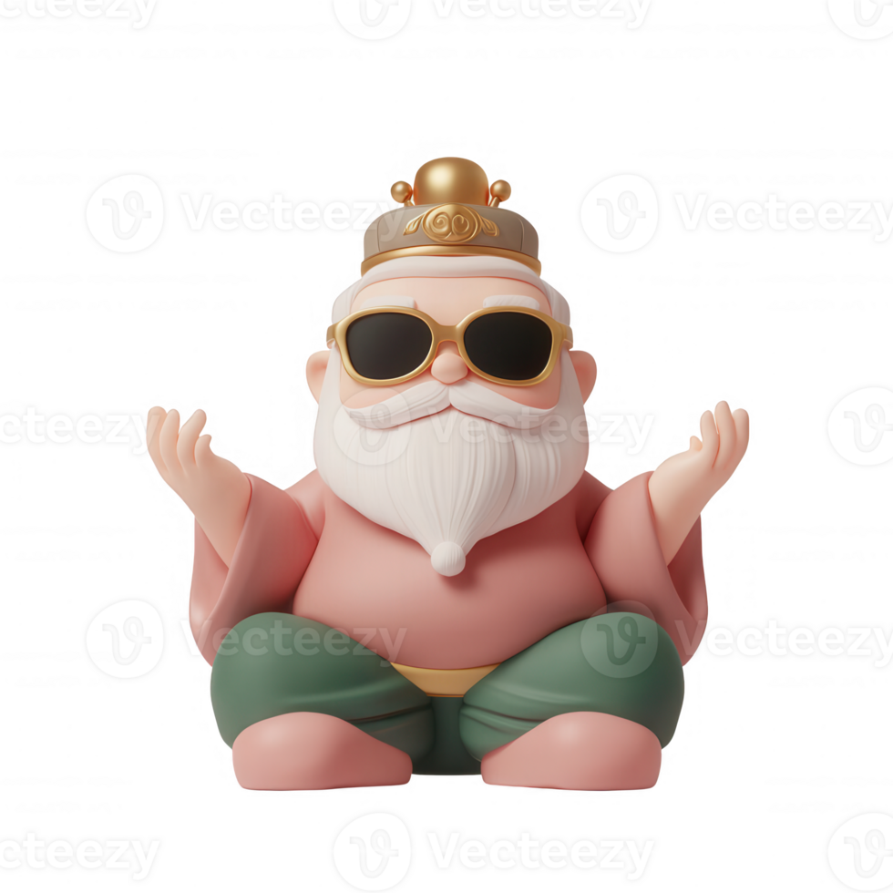 A whimsical figure of wisdom wearing sunglasses and a playful expression. png