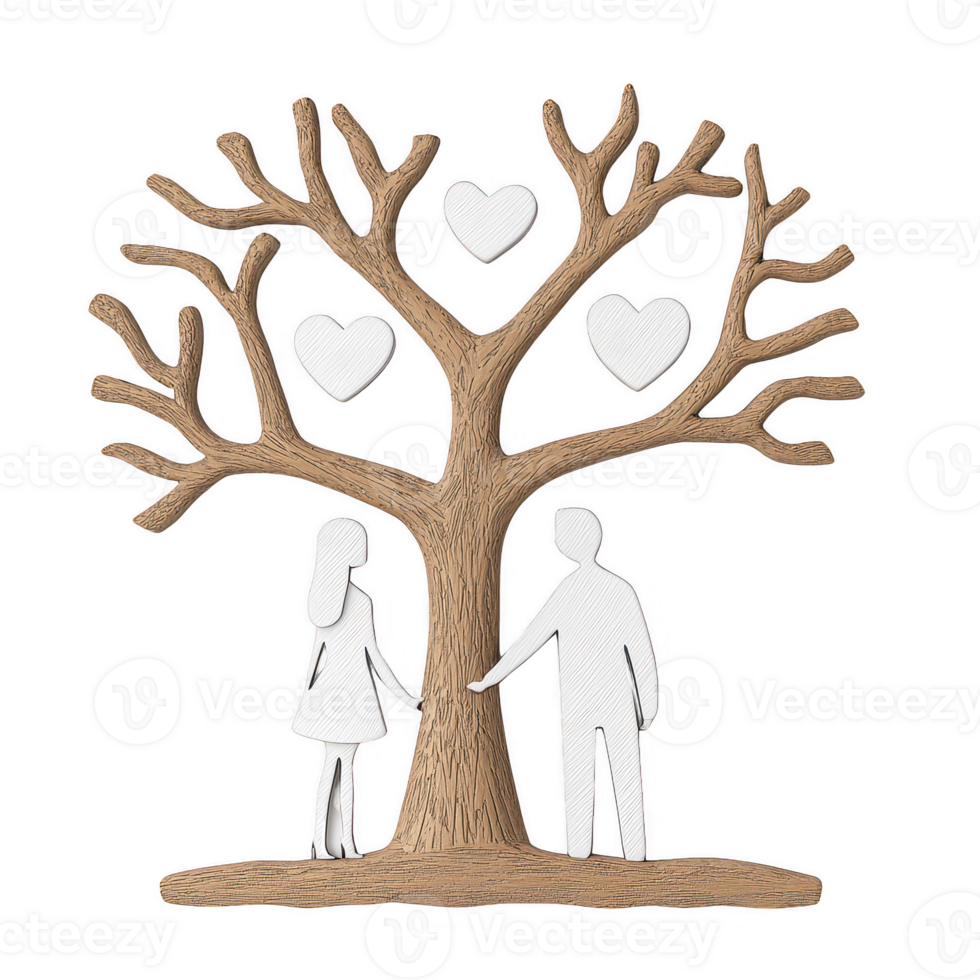 A symbolic tree of love featuring two figures holding hands with heart accents. png