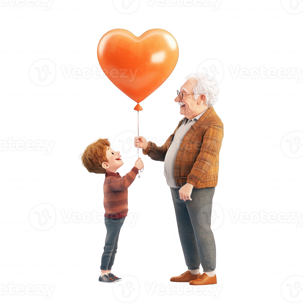 A heartwarming moment between a child and grandparent sharing a balloon. png