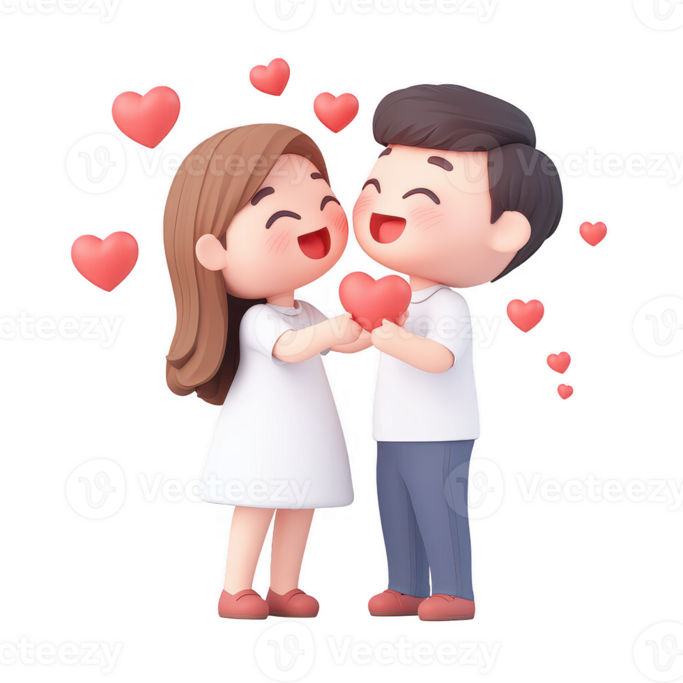 A joyful couple sharing love with hearts, showcasing affection and happiness. png