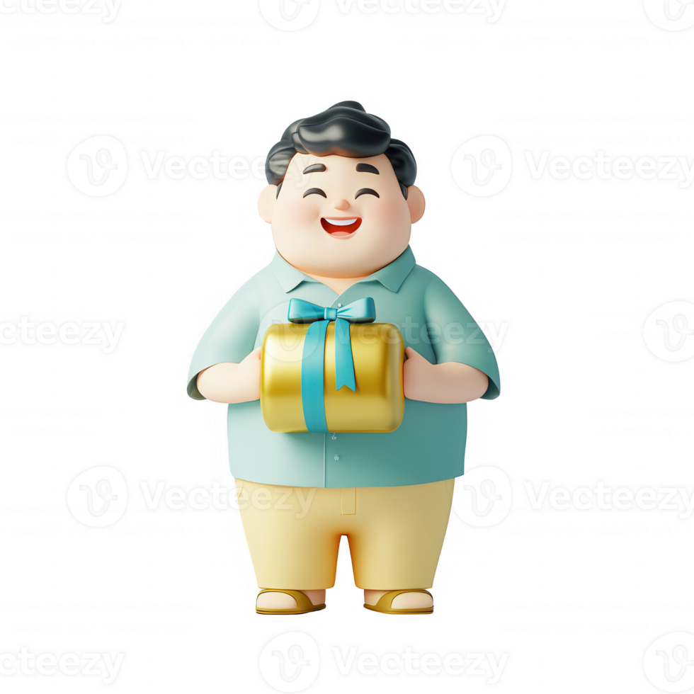 Cheerful man holding a gift, smiling with joy, perfect for celebrations and holidays. png
