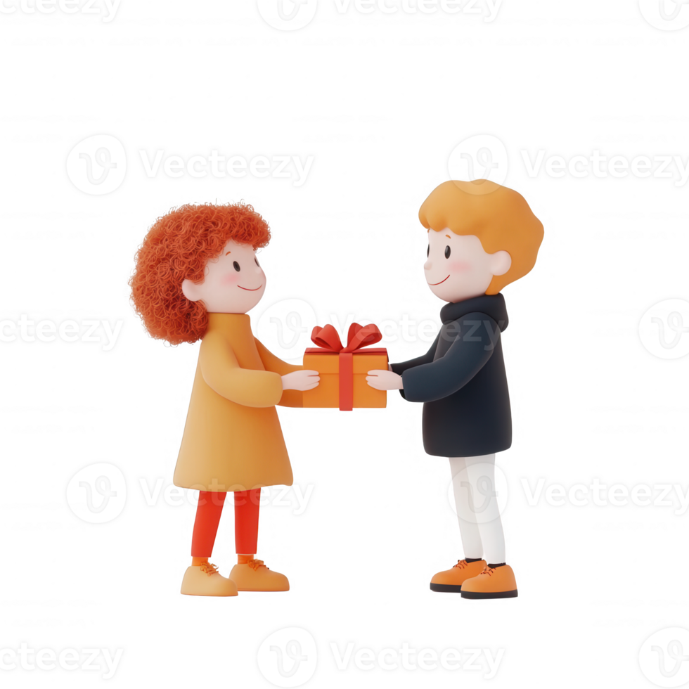 Children exchanging gifts, symbolizing joy and friendship in a playful setting. png