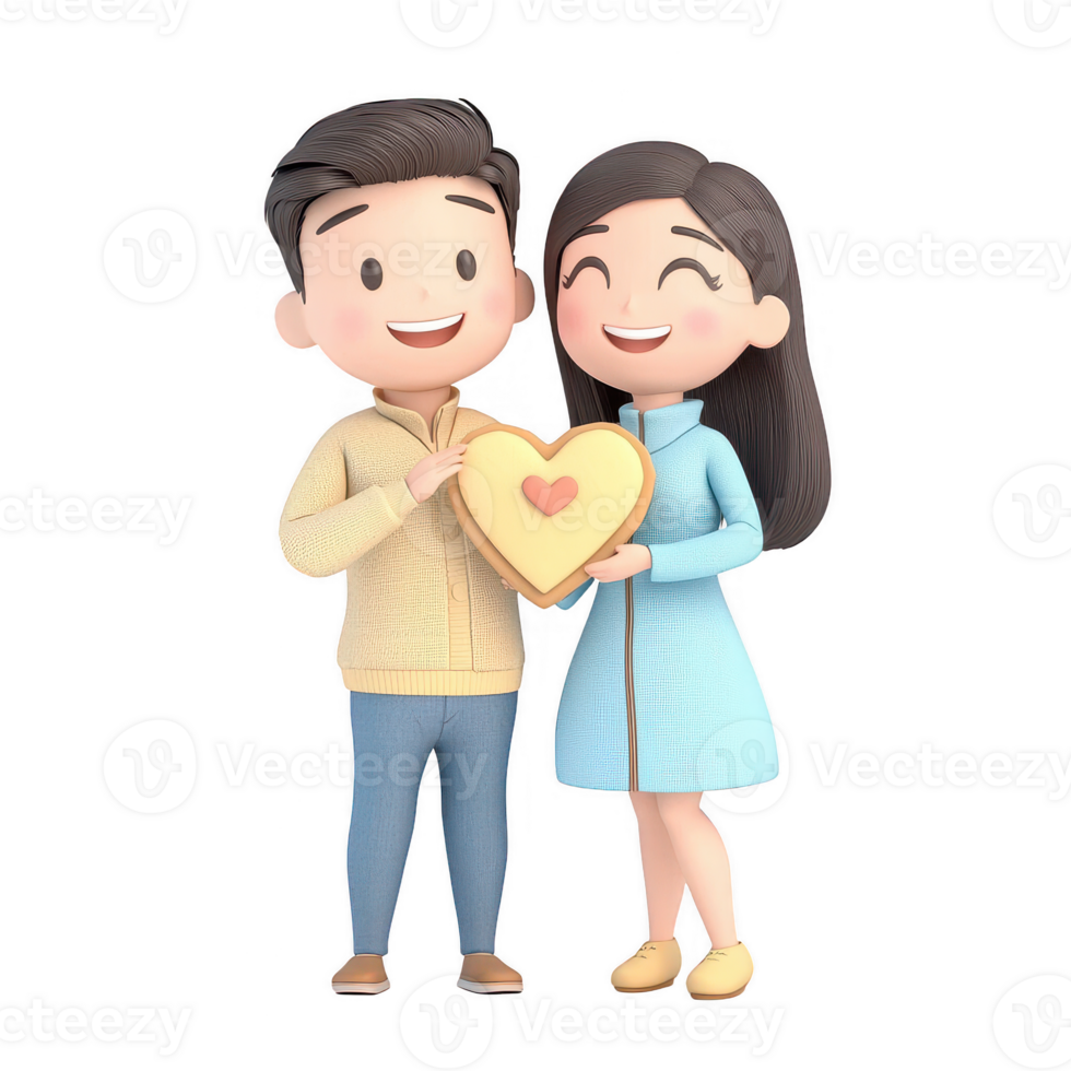 Cheerful couple holding a heart-shaped symbol of love and affection. png