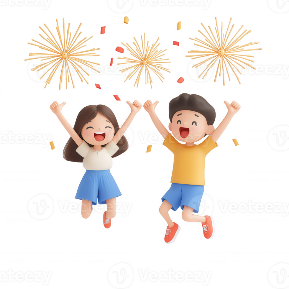 Happy children celebrating with fireworks, capturing joy and excitement of festivities. png
