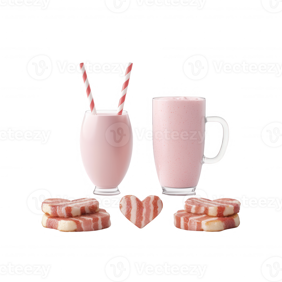 Refreshing pink beverages with heart-shaped cookies for a delightful treat. png