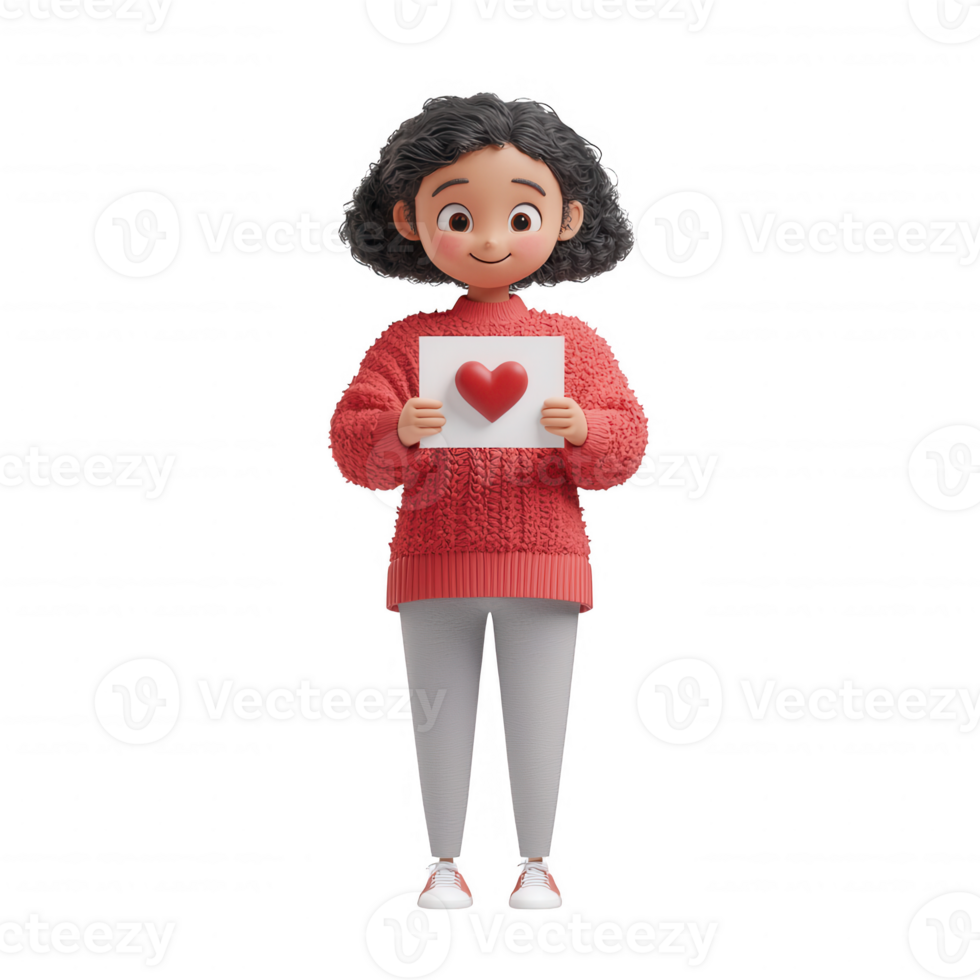 Cheerful child holding a heart symbol, expressing love and happiness. png