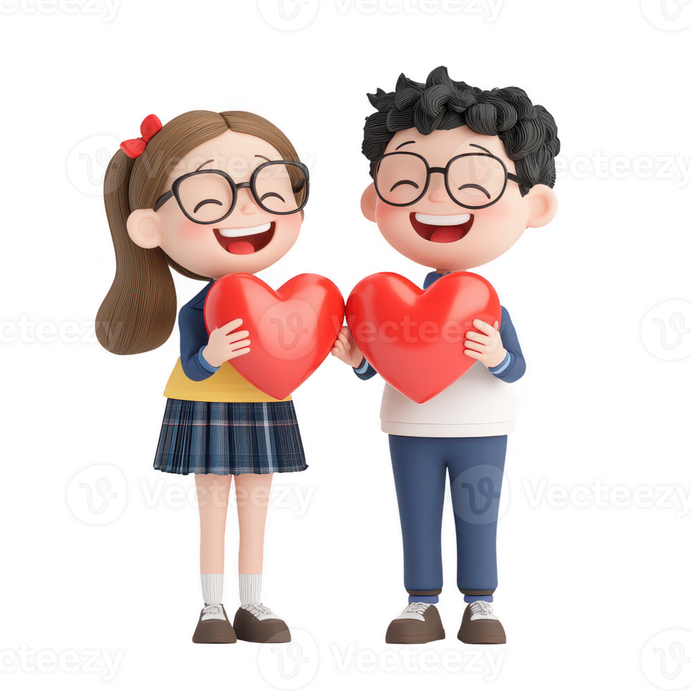 Cheerful children holding hearts, symbolizing love and friendship. png