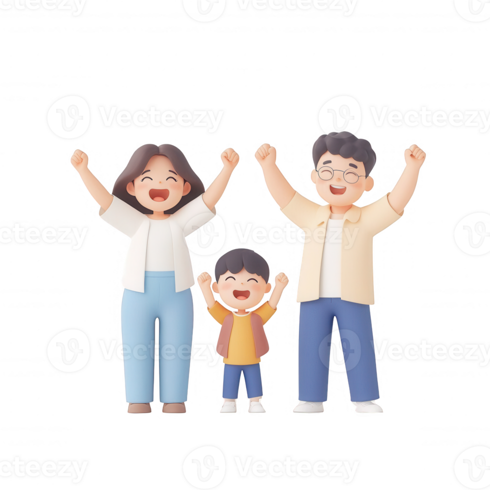 Happy family celebrating together with joy and enthusiasm in a playful setting. png