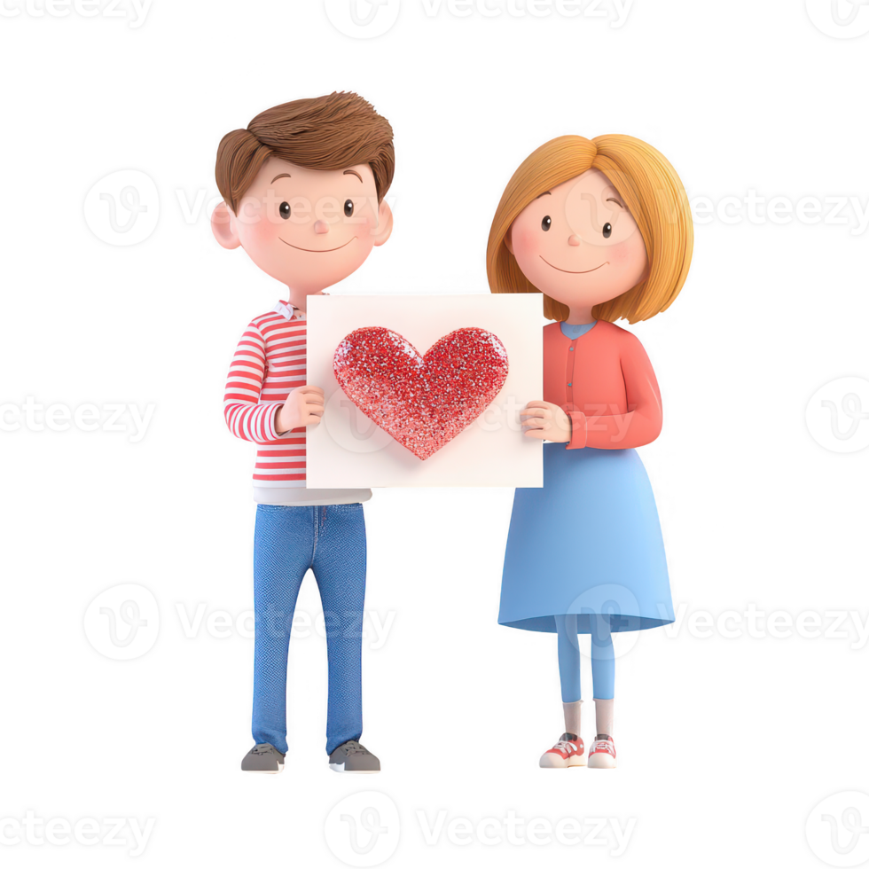 Happy couple holding a heart-shaped sign, expressing love and affection. png