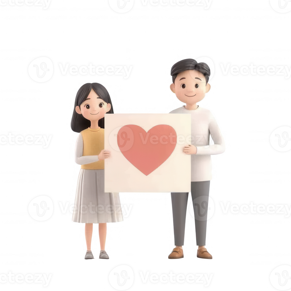 Two characters holding a heart sign, symbolizing love and connection in a joyful manner. png