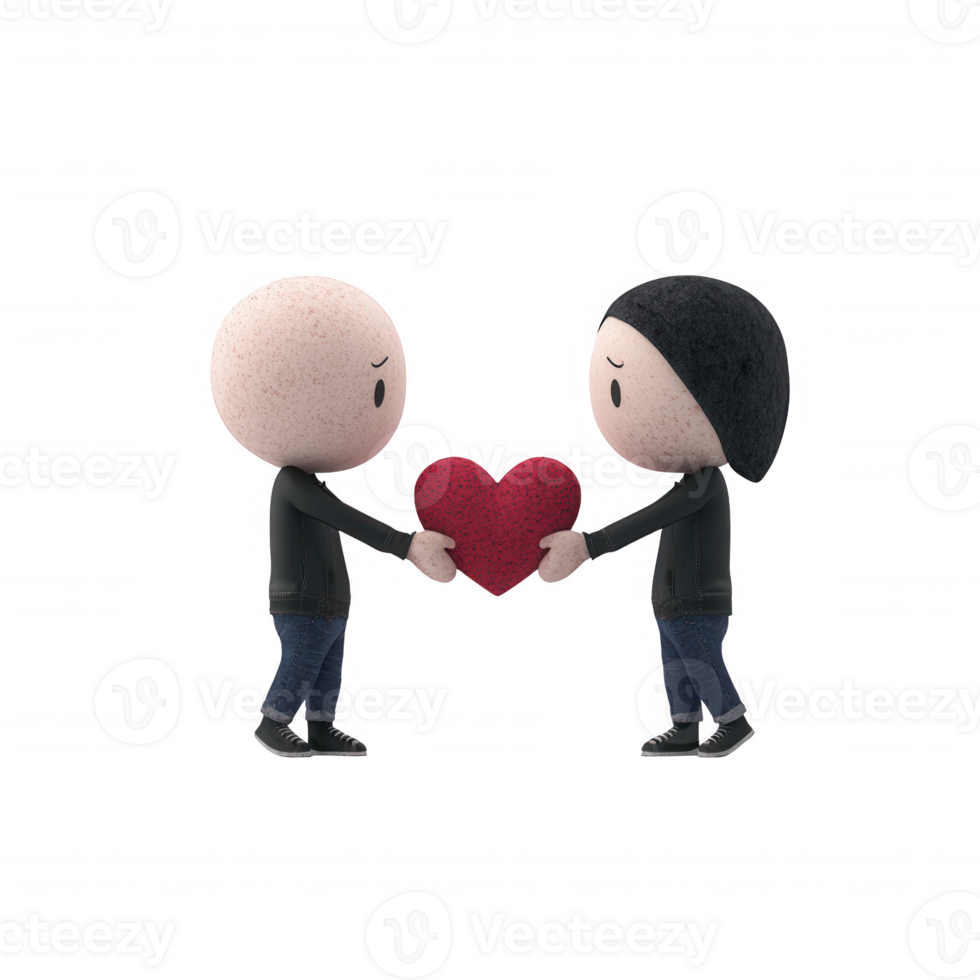 Two characters exchanging a heart, symbolizing love and connection between them. png