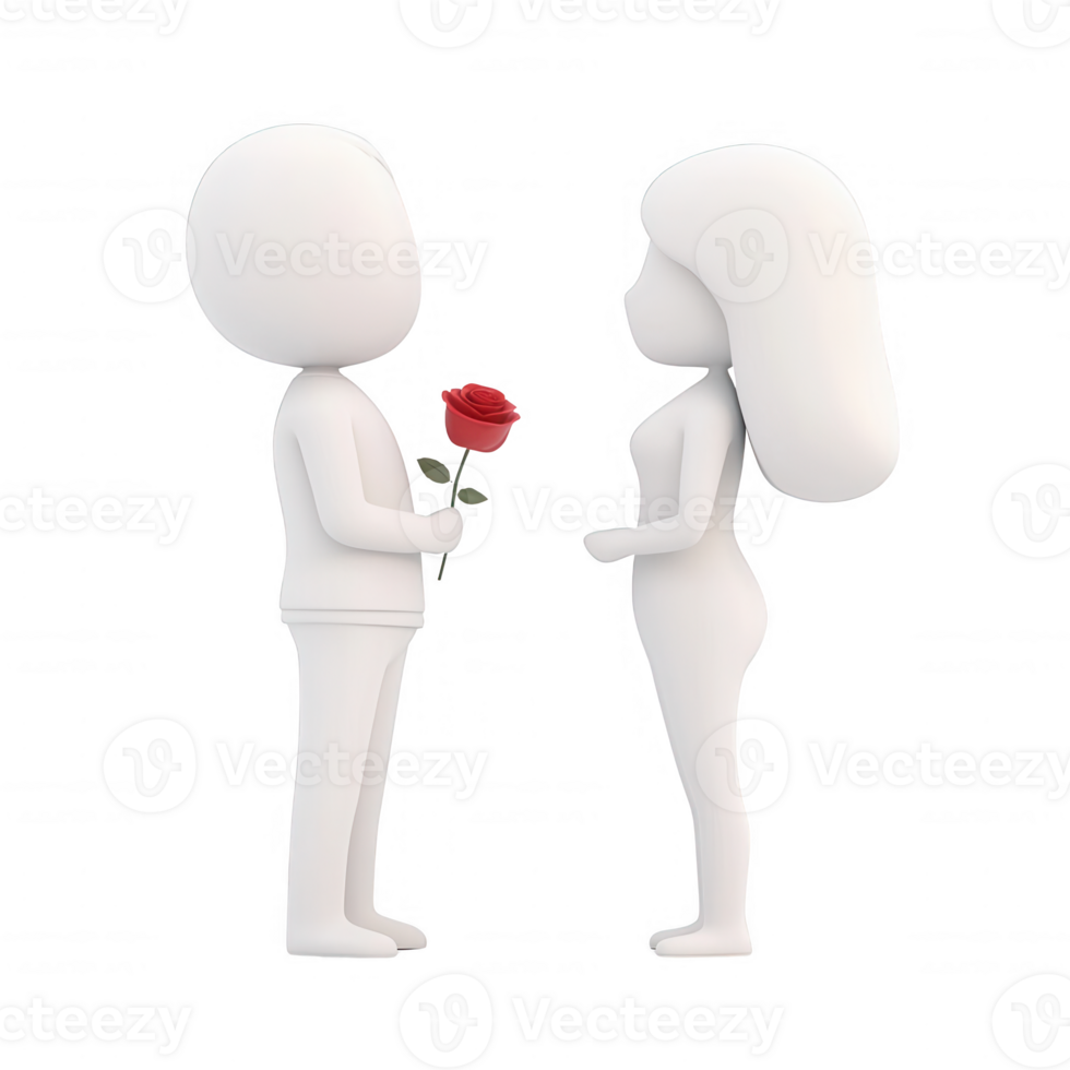 Two characters exchanging a rose, symbolizing love and connection in a simple style. png