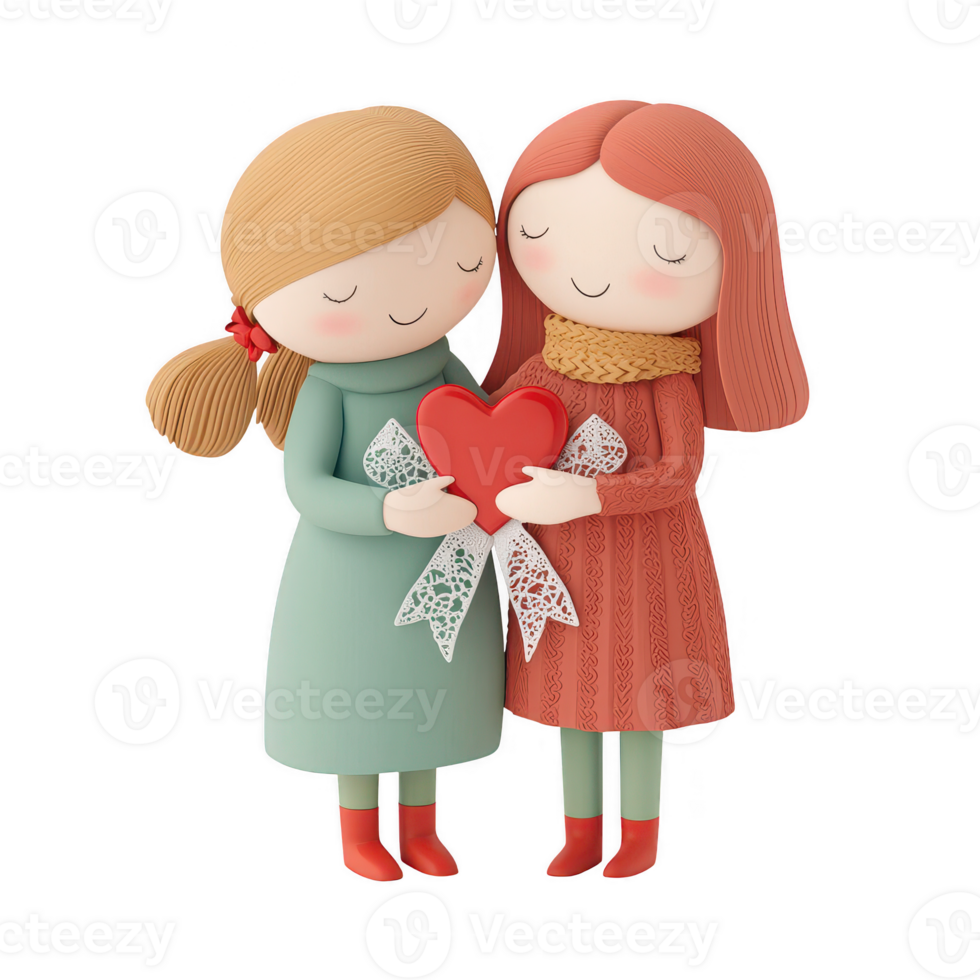 Two friendly girls holding a heart, representing love and friendship. png