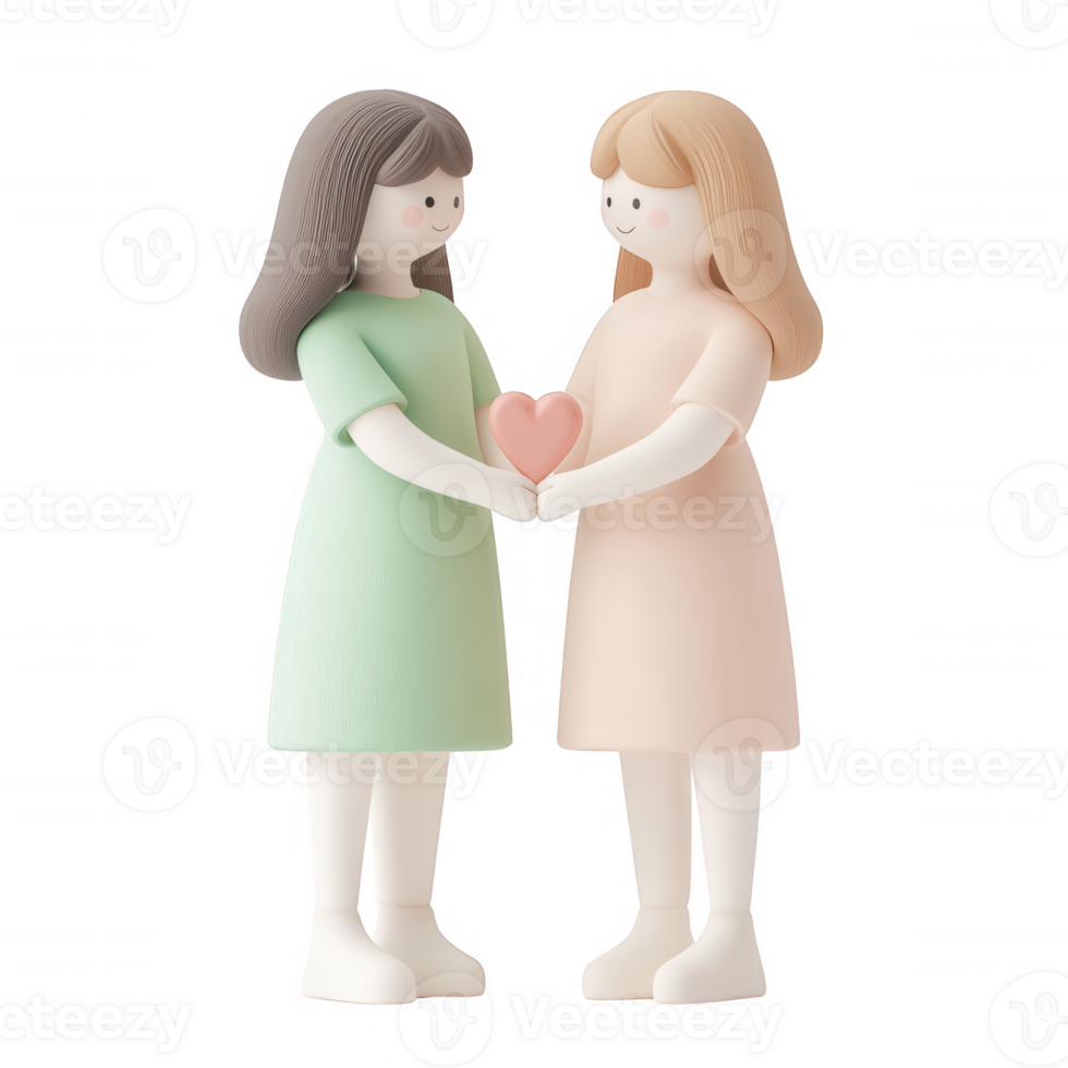 Two animated girls holding a heart symbolizing friendship and love. png