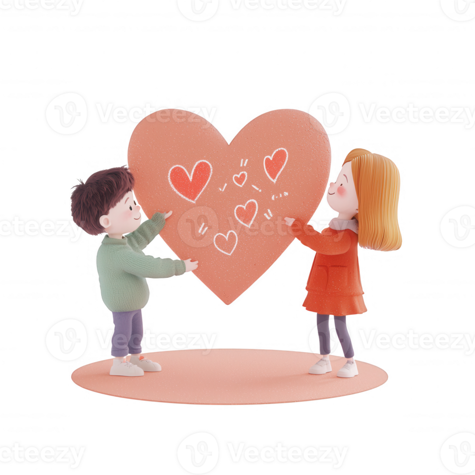 Two children sharing love with a big heart, showcasing innocence and joy. png