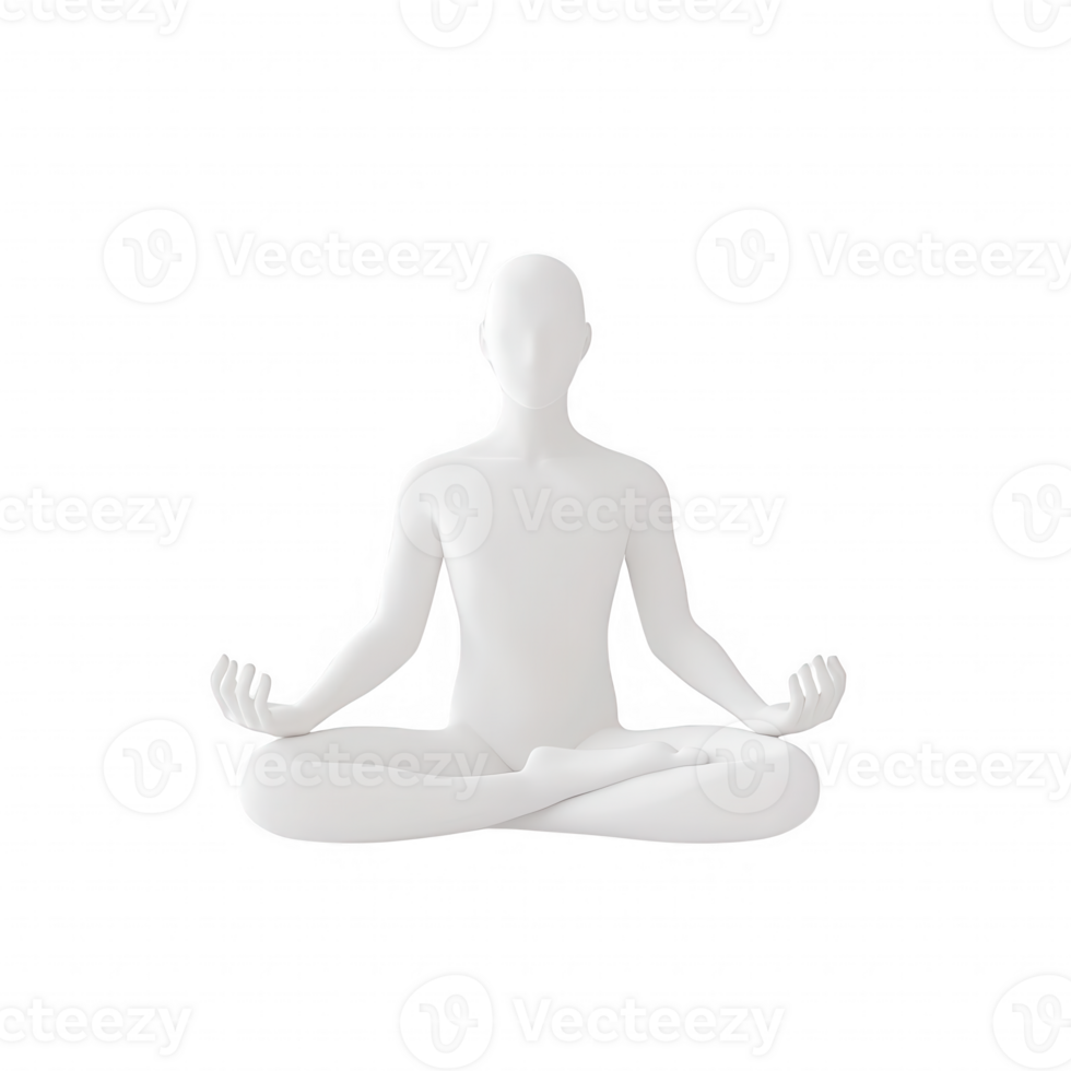 A serene figure meditating in a peaceful, balanced posture promoting mindfulness. png