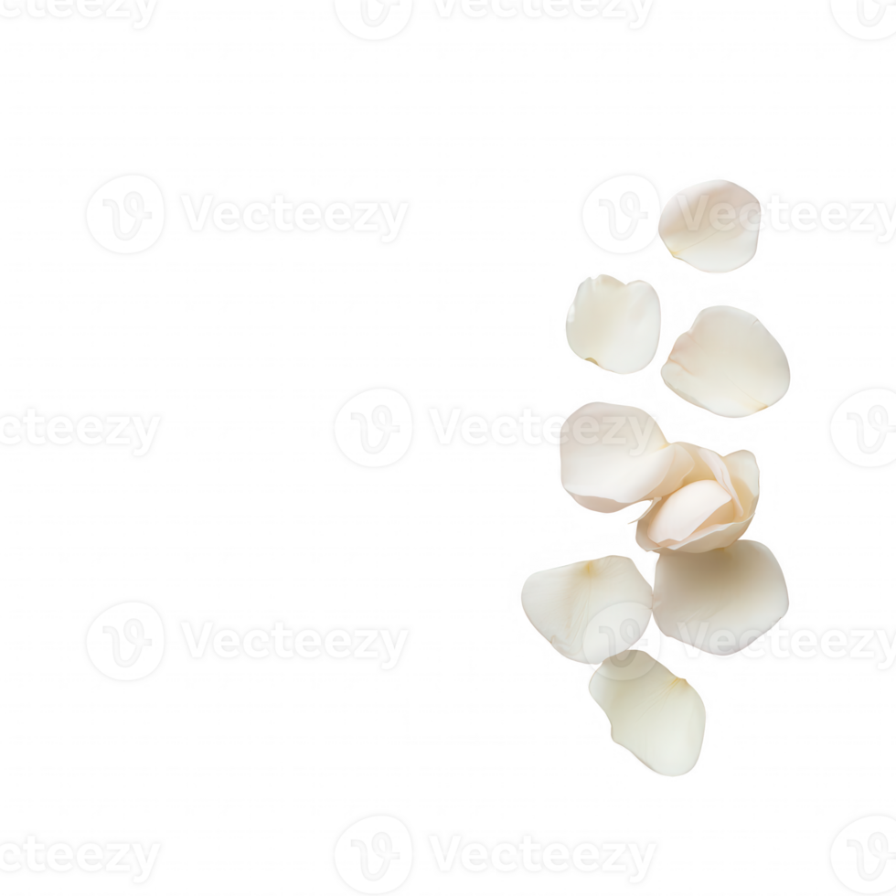 Delicate white rose petals arranged artistically on a clean background. png
