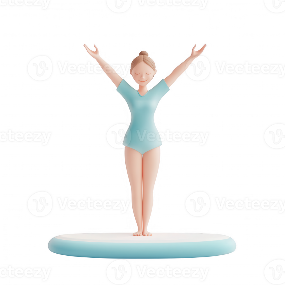 A joyful female gymnast celebrating her achievement with open arms. png