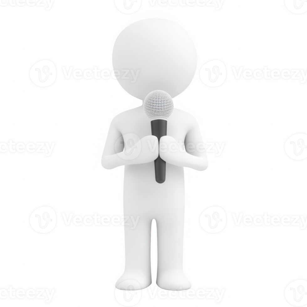 A minimalist figure holding a microphone, ready to perform or speak in front of an audience. png