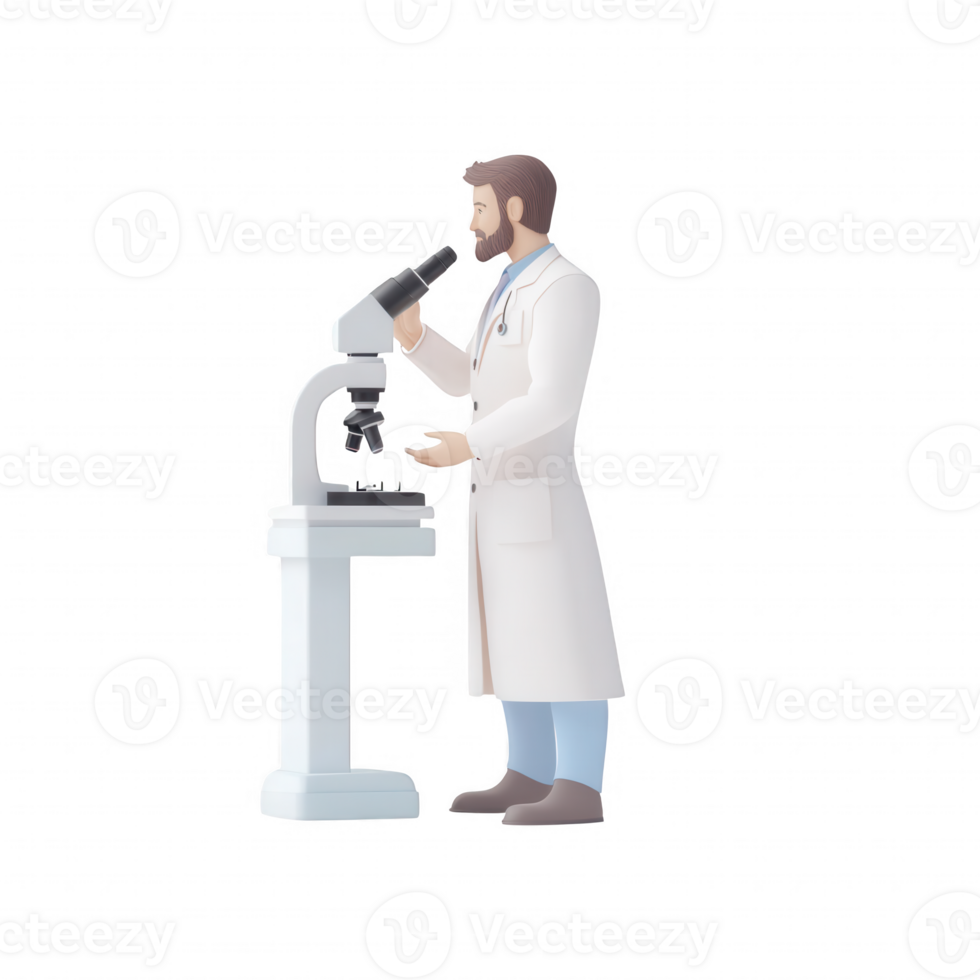 A scientist examining samples under a microscope in a lab environment. png