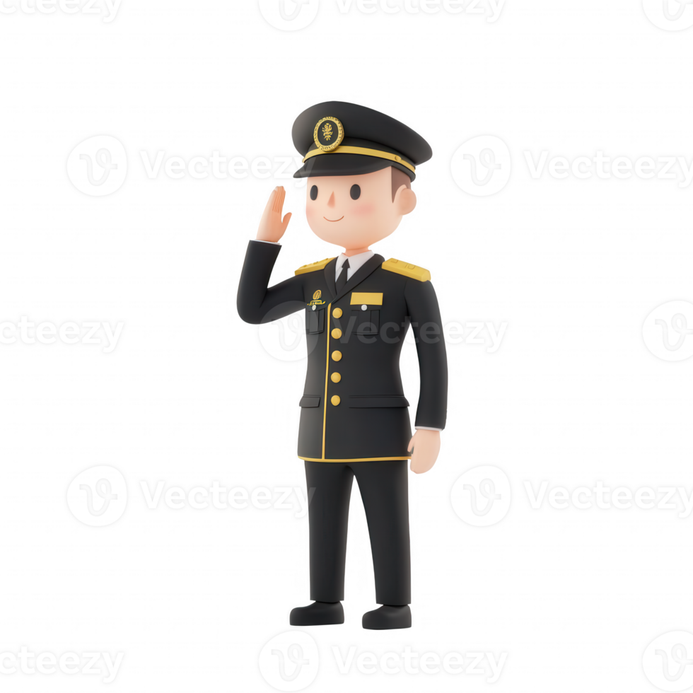 A cartoon character in a uniform saluting with professionalism and respect. png
