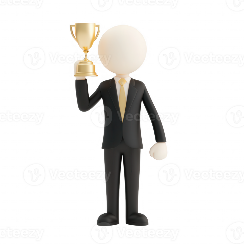 A celebratory figure holding a trophy, symbolizing success and achievement. png
