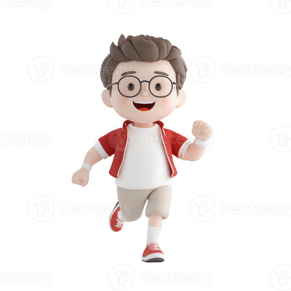 Cheerful cartoon boy running joyfully, showcasing energy and enthusiasm. png