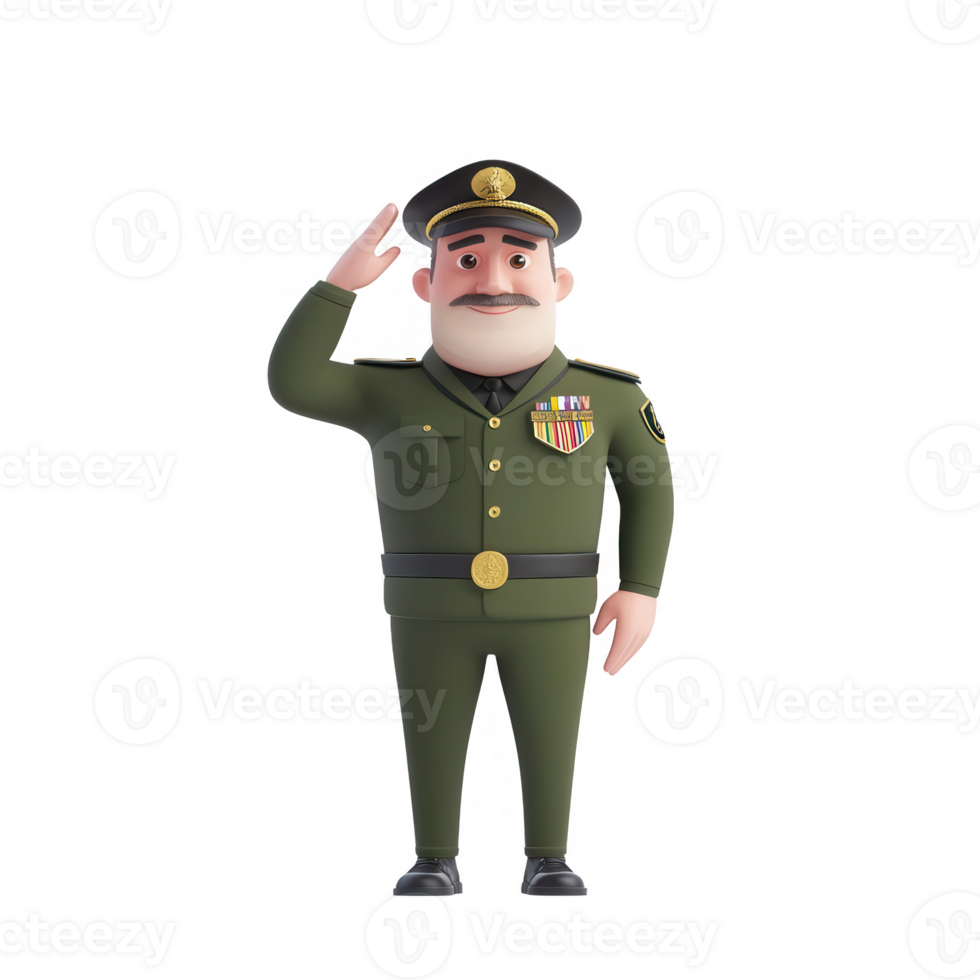 A cartoon military officer saluting with pride and respect for duty and service. png