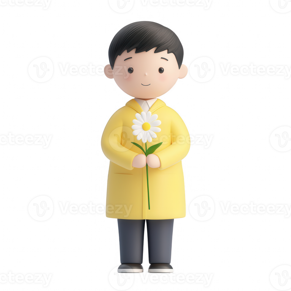 A cheerful child holding a flower, symbolizing innocence and joy in a playful setting. png