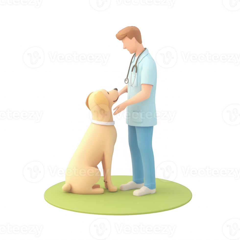 A veterinarian gently interacts with a friendly dog in a caring manner. png