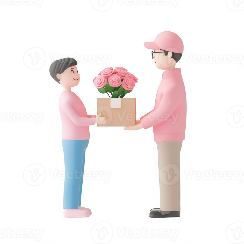 A cheerful moment of gifting a beautiful bouquet of roses between two people. png