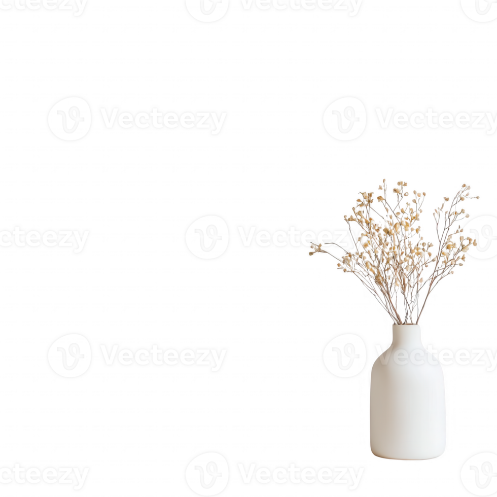 A minimalist vase holding delicate dried flowers, creating a serene home decor aesthetic. png