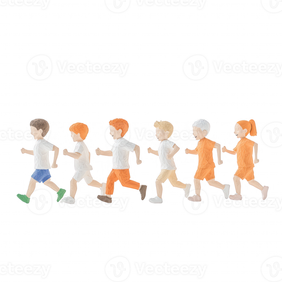 A diverse group of children joyfully walking together in a line. png