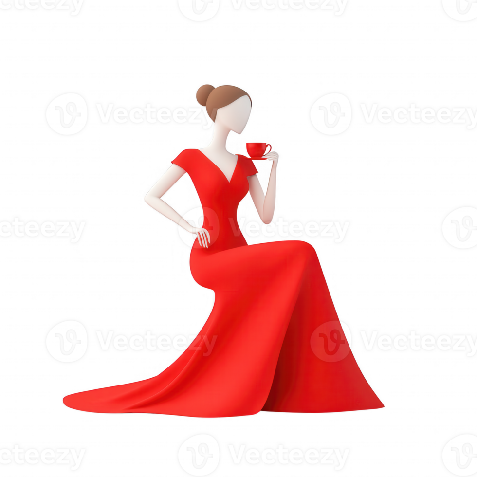 Elegant woman in a stunning red dress, showcasing style and sophistication. png