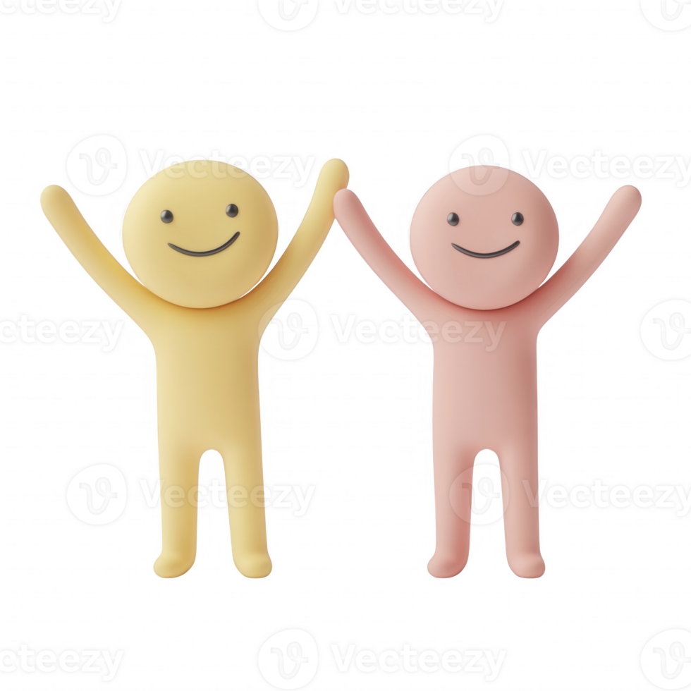 Two cheerful, colorful figurines celebrating friendship and happiness together. png