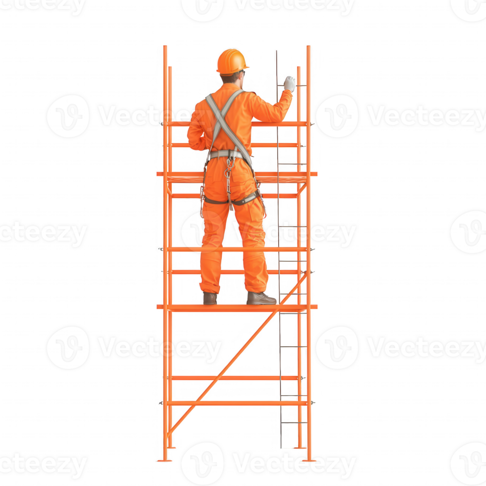 Construction worker on scaffolding for building site safety and progress. png