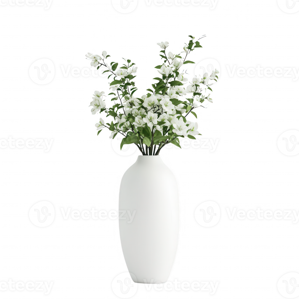 A minimalistic vase holding fresh white flowers for elegant decoration. png