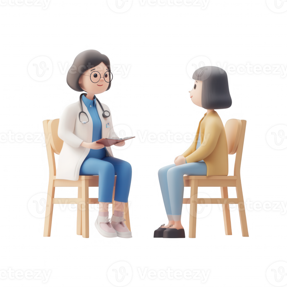 A doctor consulting with a patient in a friendly, modern medical setting. png