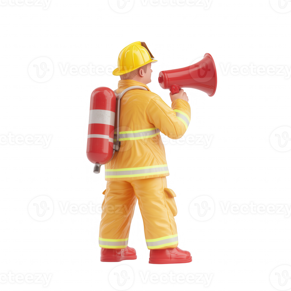 Firefighter using a megaphone for communication during an emergency response. png