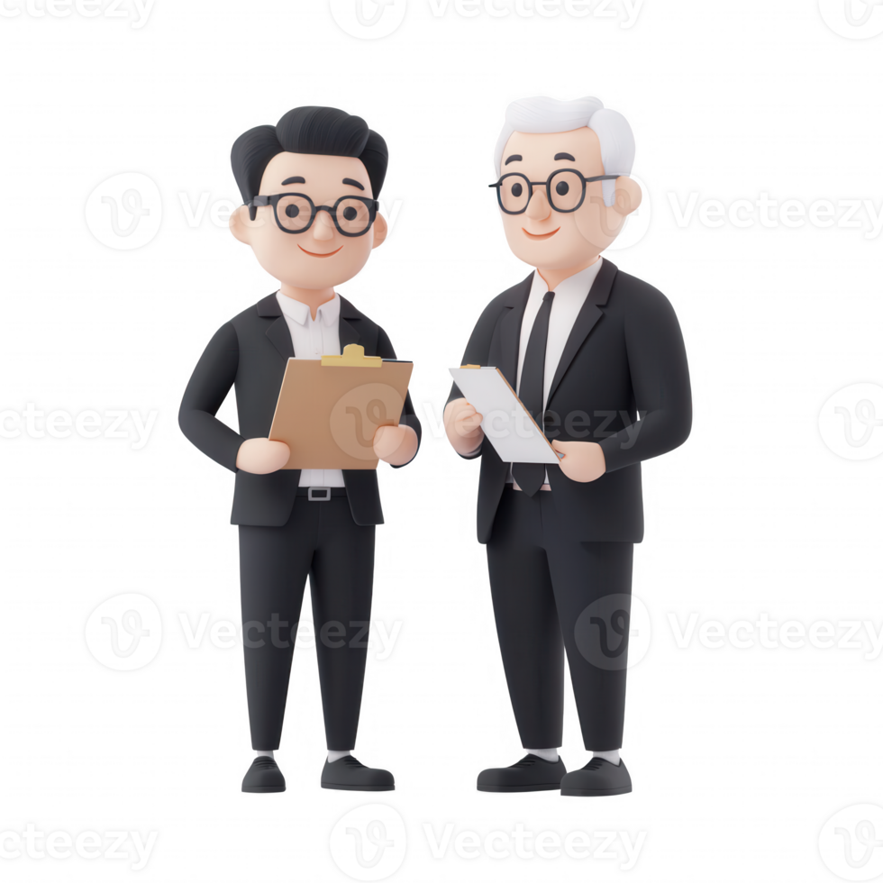 Two professionals discussing plans with documents in their hands. png