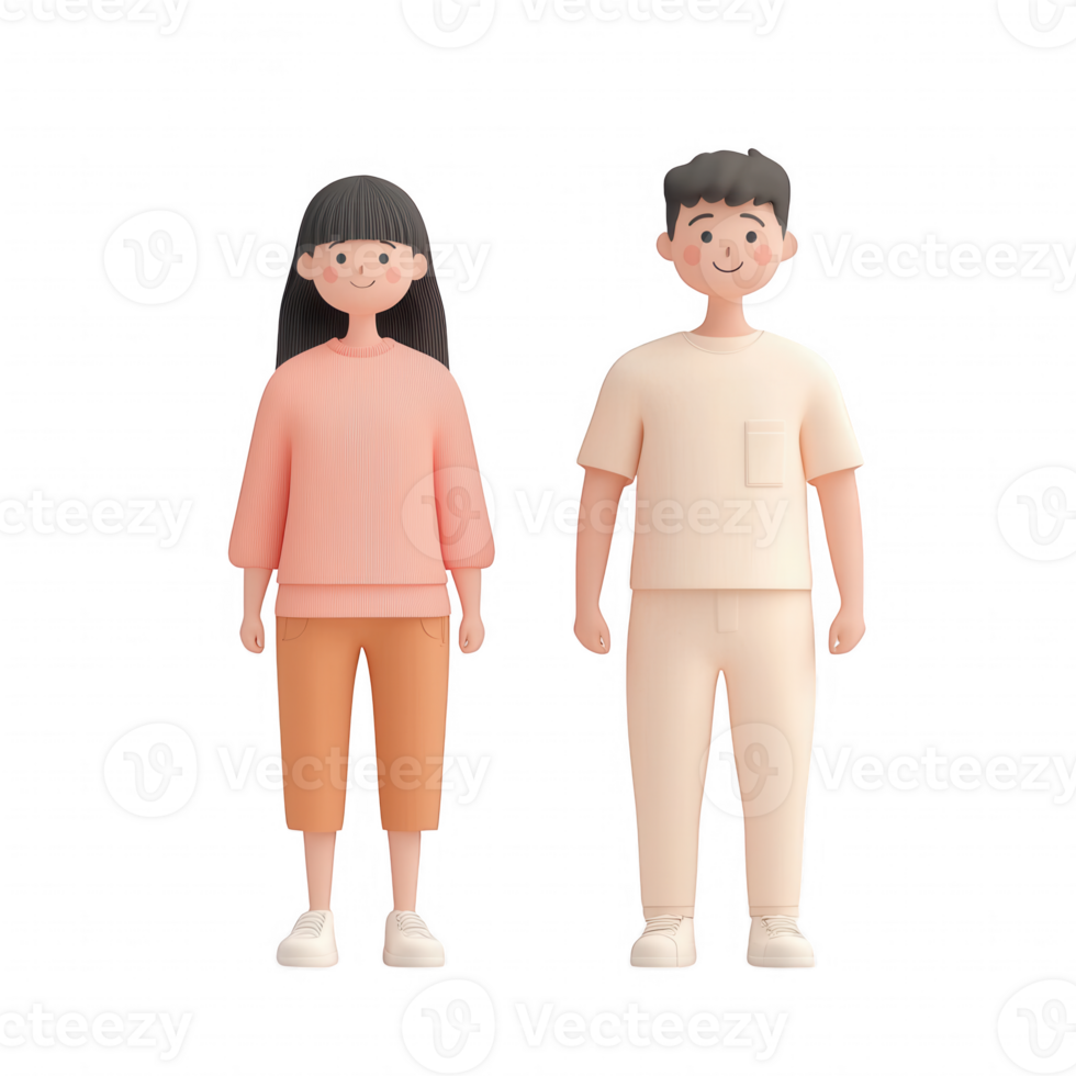 Two illustrated characters representing friendship and diversity in a modern style. png