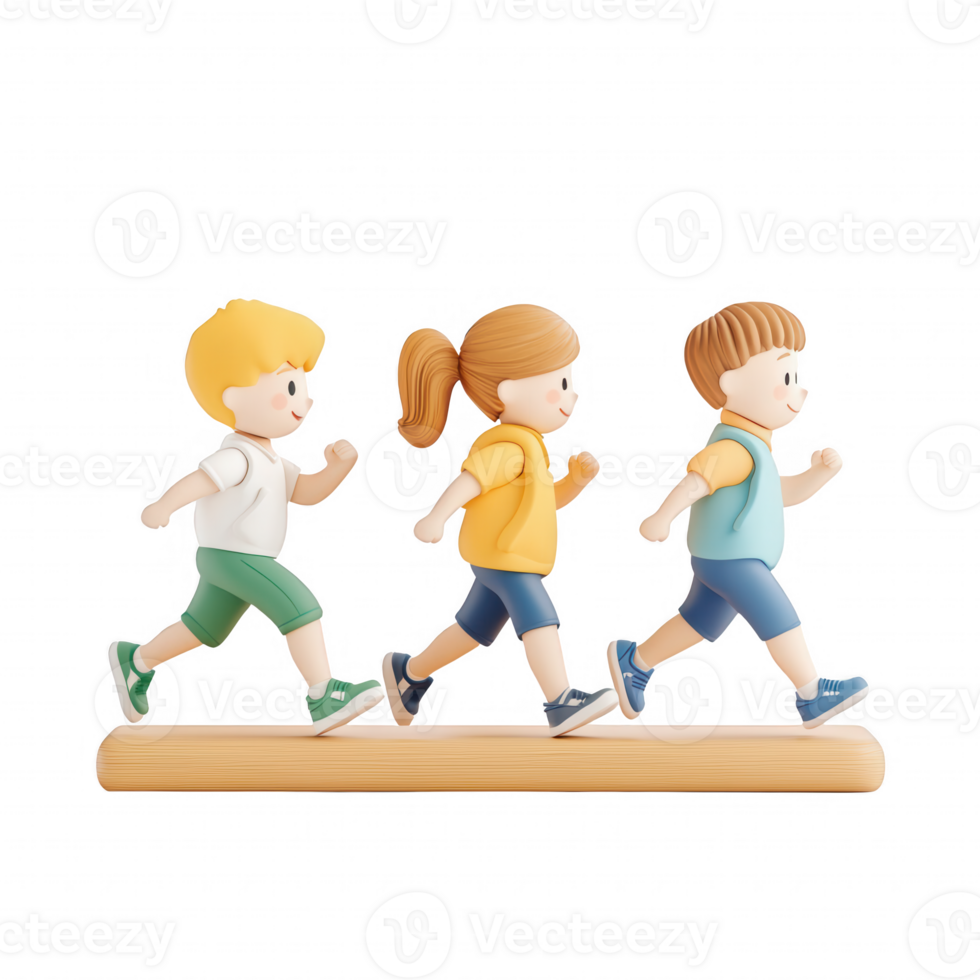 Three children running playfully, representing joy and active childhood moments. png
